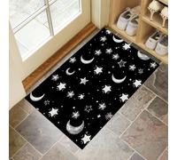 CEDNXOER Washable Door Mats Indoor, Non-Slippery Front Door Mat Abstract Stars Moon, Super Soft Non Slip Doormat Simple Graffiti, Water Absorbent Floor Black Mats Entrance Rug 60x90 cm