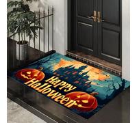 CEDNXOER Washable Door Mats Indoor, Non-Slippery Front Door Mat Pumpkins Haunted House Forest, Super Soft Non Slip Doormat Mysterious Castle, Water Absorbent Floor Blue Mats Entrance Rug 50x70 cm