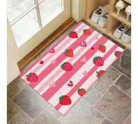 CEDNXOER Washable Door Mats Indoor, Non-Slippery Front Door Mat Strawberry Heart-Shaped, Super Soft Non Slip Doormat Simple Geometric, Water Absorbent Floor Pink Mats Entrance Rug 50x70 cm