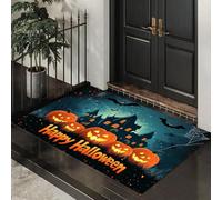CEDNXOER Washable Door Mats Indoor, Non-Slippery Front Door Mat Weird Haunted House, Super Soft Non Slip Doormat Pumpkins And Bats, Water Absorbent Floor Green Mats Entrance Rug 50x70 cm