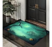 CEDNXOER Washable Door Mats Indoor, Non-Slippery Front Door Mat Weird Night Sky, Super Soft Non Slip Doormat Haunted Pumpkin Forest, Water Absorbent Floor Green Mats Entrance Rug 80x120 cm