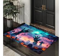 CEDNXOER Weird Pumpkin Indoor Washable Dirt Trapper Non Slip Entrance Rug, 40x60 cm Absorbent Thin Low Profile Doormat, Green Inside Floor Mat, Graveyard Zombie Hands Carpet for Front Back Door