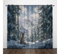 CEDNXOER White Blackout Curtains for Living Room Bedroom, 90 Inch Drop Curtains 90 x 90 Inch 2 Panels, Fox Castle Winter Forest Pattern Black Out Window Curtain, Thermal Eyelet Drapes