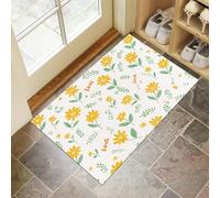 CEDNXOER Yellow Door Mats Indoor, Cartoon Flowers Front Door Mat, Simple Plant Machine Washable Mat, 45x75 cm Super Soft Non Slip Doormat, Absorbent Floor Mats Heavy Duty Entrance Rug
