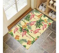 CEDNXOER Yellow Washable Door Mats Indoor, 50x80 cm Non-Slippery Duty Front Door Mat, Absorbent Anti-Slip Soft Low Profile Flowers Palm Trees Entrance Mat, Flamingo Tropical Leaves Doormat for Indoor