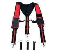 Cedriny Heavy Duty Tool Belt Suspenders for Men 3 Point Padded Suspenders with Attachment Loops for Men, Red Stripe, One size