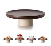 CEEFU 9 inch Rustic Acacia Wood Cake Stand - Natural Wooden Clay Wedding Cake Pedestal Serving Stand for Cupcake Dessert Bites Display in Party, Birthday, Beautiful Farmhouse Kitchen Decor