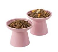 CEEFU Extra Wide Elevated Ceramic Cat Bowl, 6.2" Shallow Dish for Whisker Fatigue Relief, 5" Height for Easy Feeding, Durable Raised Cat Food Bowls, Pack of 2, Pink