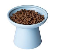 CEEFU Extra Wide Elevated Ceramic Cat Food Bowl - 6.2" Shallow Dish for Whisker Fatigue Relief, 5" Height for Easy Feeding, Lead & Cadmium Free, Durable Raised Cat Food Bowls, Blue