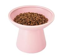 CEEFU Extra Wide Elevated Ceramic Cat Food Bowl - 6.2" Shallow Dish for Whisker Fatigue Relief, 5" Height for Easy Feeding, Lead & Cadmium Free, Durable Raised Cat Food Bowls, Pink