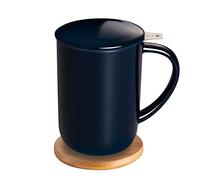CEEFU Porcelain Tea Mug with Infuser and Lid, Teaware with Filter and Coaster, Loose Leaf Tea Cup Steeper Maker, 16 OZ for Tea/Coffee/Milk/Women/Office/Home/Gift (Navy)