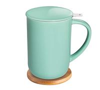 CEEFU Porcelain Tea Mug with Infuser and Lid, Teaware with Filter and Coaster, Loose Leaf Tea Cup Steeper Maker, 16 OZ for Tea/Coffee/Milk/Women/Office/Home/Gift (Mint Green)