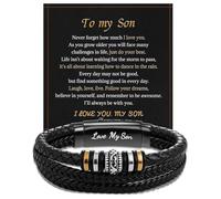 CEEGEWW 1 PCS Mens Bracelet, Bracelet for Men, To My Son Bracelets, Stainless Steel Magnetic Clasp, Engraved LeatherBracelet, Handmade Braided Leather Bracelets Birthday Gift For Men(Black + Card)