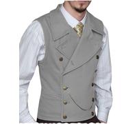 Mens Suit Suede Double Breasted Vest Classic Groomsmen Wedding Waistcoat Leather Big Lapel - Silver - XX-Large