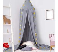CeeKii Bed Canopy,Kids Nursery Room Decorations,Round Dome Mosquito Net,Play Tent Crib Nook for Babies Children's Bedroom DIY with Free Stars,Hight 94.5 inches (Grey)