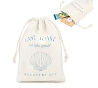 CEELGON 10 Pack Last Toast On The Coast Hangover Kit Bags for Bachelorette Birthday Party Favors Gifts 5" x 7" Drawstring Recovery Kit Goodie Pouch Girls Trip Emergency Supplies (Blue)