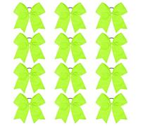 CEELGON 12 PCS Neon Green Glitter Cheer Bows Large 8” Full Rhinestones Shiny Cheer Bow Elastic Hair Tie Bows for Teens Girls Softball Competition Sports Cheerleaders (Neon Green)