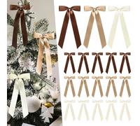 CEELGON 24 Pcs Neutral Brown Christmas Tree Bows Satin Ribbon Long Large Bows for Xmas Tree Topper Garland 5 x 9 Inch Ornaments for Holiday Birthday Party Room Decor (Neutral Colors)