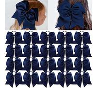 CEELGON 8" 20PCS Large Cheer Bows Grosgrain Ribbon Ponytail Holder Girls Elastic Hair Ties Navy Blue Hair Accessories for Teens Women Girls Softball Competition Sports Cheerleaders