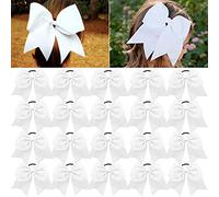 CEELGON 8" 20PCS Large Cheer Bows White Ponytail Holder Girls Elastic Hair Ties Hair Accessories for Teens Women Girls Softball Competition Sports Cheerleaders