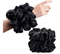 CEELGON Black Big Scrunchies for Women 6.3Inches Large Scrunchie Satin Oversized Silk Thick Elastic Hair Ties Jumbo Hair Scrunchies 6 Pack (Black)