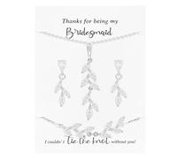 CEELGON Leaf Jewelry Set Bridesmaid Gifts I Couldn’t Tie The Knot Without You Wedding Bridal Proposal Box Gifts for Women, Alloy Steel, No Gemstone