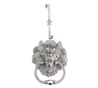 CEENAZ Lion Head Door Knocker & Wreath Hanger Set - Heavy-Duty Front Door Knocker with Ring Pull + Over-The-Door Hook for Wreaths - Elegant Entryway Decor - Easy Install (Silver)