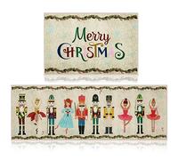 Ceenna 2 Pcs Christmas Nutcracker Decorative Kitchen Doormat Merry Christmas Doormat Set Happy Holidays Washable Non Slip Floor Rugs Christmas Soldier Floor Mat for Front Porch Door Bathroom