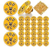 Ceenna 50 Pcs Employee of The Month Lapel Pin Bulk Star Recognition Appreciation Gift Enamel Gold Plated Performance Reward Gift for Staff Team Volunteer Nurse Teacher(You Rock)