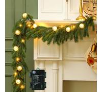 Ceenna 6.2FT Pre Lit Christmas Cedar Garland with Lights Artificial Pine Garland Christmas Decorations with Ball Ornaments,8 Modes Timer Battery Operated for Outdoor Indoor(Silver)