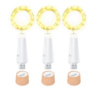 Ceepko USB Bottle Lights Rechargeable Wine Bottle Fairy Lights Cork LED String Lights 20 LEDs Copper Wire for Table Party DIY Decor(Warm White, 3 Pack)