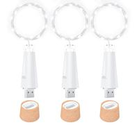 Ceepko USB Bottle Lights Rechargeable Wine Bottle Fairy Lights Cork LED String Lights 20 LEDs Copper Wire for Table Party DIY Decor(Cool White, 3 Pack)
