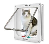 CEESC Large Cat Flap (Outer Size 11" x 9.8"), 4 Way Locking Large Cat Flap Door for Interior Exterior Doors, Weatherproof Pet Door for Cats & Doggie with Circumference < 24.8" (White)