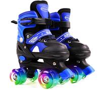 Ceestyle Adjustable Quad Roller Skates Kids, Illuminating Light Up Wheels, With Built In Adjusters Kids Roller Boots for Boys and Girls, Blue S