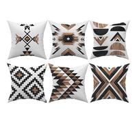 Ceexolliss Rustic Throw Pillow Covers Set of 6, Aztec Southwestern Western Brown Wooden Texture Home Decor Cushion Covers 18"X18"