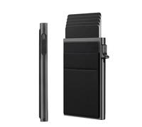 Ceeyoll Card Holder RFID Protected Multifunctional One-Handed Operation Made of Aluminium Alloy Slim and Lightweight Design Suitable for Men and Women Black