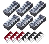 CEEYSEE 12pcs (6 Set) 4 Positions Dual Rows Covered Screw Terminal Block 600V 15A + 6Pcs 4 Positions Pre-Insulated Black/Red Fork Terminal Barrier Strip 400V 15A (TB1504)