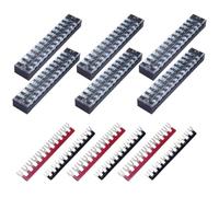 CEEYSEE 12pcs(6 Sets) 12 Positions Dual Rows Covered Screw Terminal Block 600V 25A + 6Pcs 12 Positions Pre-Insulated Black/Red Fork Terminal Barrier Strip 400V 25A (TB2512)