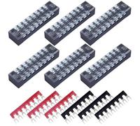 CEEYSEE 12pcs(6 Sets) 8 Positions Dual Rows Covered Screw Terminal Block 600V 15A + 6Pcs 8 Positions Pre-Insulated Black/Red Fork Terminal Barrier Strip 400V 15A (TB1508)