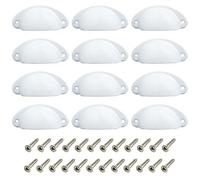 CEEYSEE 12Pcs Cup Handles for Drawers 81 X 35mm Shell Pull Handles Vintage Antique Drawer Semicircle Handle Furniture Door Knobs Handles with Screws (KLSB/White)