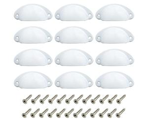 CEEYSEE 12Pcs Cup Handles for Drawers 81 X 35mm Shell Pull Handles Vintage Antique Drawer Semicircle Handle Furniture Door Knobs Handles with Screws (KLSB/White)