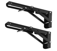 CEEYSEE 2 Pcs Folding Shelf Brackets 14 Inch Heavy Duty Metal DIY Triangle Wall Mount Collapsible Shelf Bracket for Tables Benches Shelves Space Saving (Black 14 Inch)