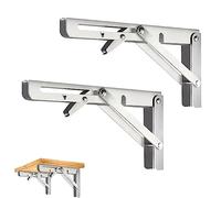 CEEYSEE 2 Pcs Folding Shelf Brackets 14 Inch Heavy Stainless Steel DIY Triangle Wall Mount Collapsible Shelf Bracket for Tables Benches Shelves Space Saving (Silver 14 Inch)