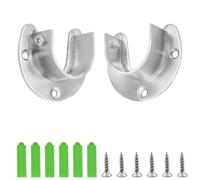CEEYSEE 2 Pieces Round Tube Bracket 32 mm U-Shape Wardrobe Rod Holder 304 Stainless Steel Cabinet Rail Bracket with 6 Pieces Screws Rods Flange Set for Wardrobe, Window (FLZ-U/32 mm)