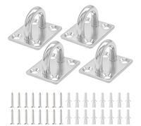CEEYSEE 4Pcs Pad Eye Plate Hooks/Loops M8 304 Stainless Steel Suspension Ceiling Hook Staple Wall Ceiling Hammock Hooks Hanger for Wall Ceiling Hanging,with Screws (U/M8/FXG)