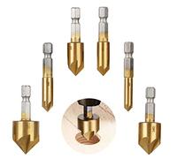 CEEYSEE 6 Pcs Hex Countersink Drill Bit Set 5 Flute 90 Degree Center Countersink Bits for Wood Quick Change Bit 6mm-19mm