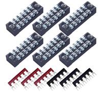CEEYSEE12pcs(6 Sets) 6 Positions Dual Rows Covered Screw Terminal Block 600V 15A + 6Pcs 6 Positions Pre-Insulated Black/Red Fork Terminal Barrier Strip 400V 15A (TB1506)