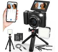 CeezeCam 5K Digital Camera for Photography with WiFi 64MP Vlogging Camera with Flip Screen Compact Digital Cameras with Batteries, Selfie Light, Desktop Tripod