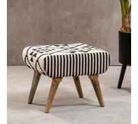 Cefena Footstool - White and Black Fabric - Berber Style