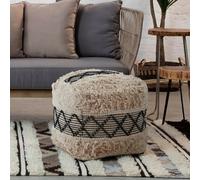 Cefena Pouffe - Black and White Fabric - Square - Shaggy